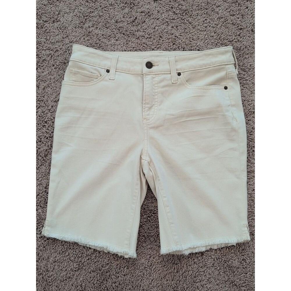 Chico's Cream Bermuda Denim Shorts with Frayed Hem